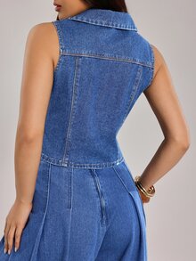 Rivivi Women's Sleeveless Denim Vest Jacket - Medium Wash - View 2
