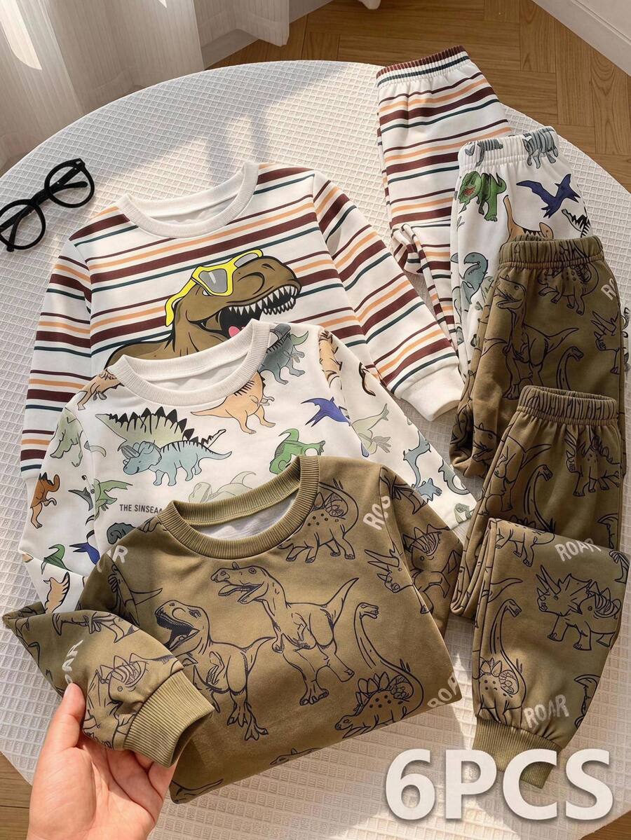 Young Boy Cartoon Print Long Sleeve Sweatshirt And Pants Set - Multicolor - View 1