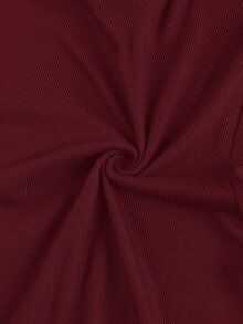 SHEIN Essnce Plus Size Summer Casual Solid Color Front Button T-Shirt - Burgundy - View 5