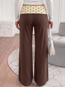 SHEIN Tween Girl Tween Girl Tween Girls Polka Dot Patchwork Coffee Color Casual Long Pants - Multicolor - View 2