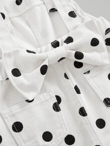 SHEIN 女童白色圓點牛仔寬鬆吊帶褲，後腰3D蝴蝶結設計 - 黑與白 - 查看 6