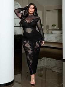 NU&NOW Plus Size Women's Sexy Mesh Date Party Dress Fall - Black - View 1