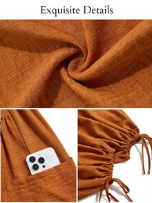 Brilight Textured 2 Pieces Set V Neck Crop Blazer Drawstring Wide Leg Pants Elegant Outfit For Teachers' Day Daily Office Corporate Rust Brown Autumn - Burnt Orange - View 3