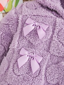 SHEIN 女嬰蝴蝶結裝飾連帽衛衣與內搭褲休閒日常套裝 - 彩色 - 查看 3