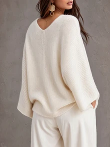 Linhara CURVE 1pc Women's Plus Size Plus Size Loose Wrap Long Sleeve Casual Comfortable Lazy Cardigan Sweater, Suitable For Daily Wear And Gatherings In Spring And Autumn - Beige - View 2