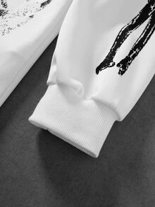 ROMWE MEN 男士骷髏印花長袖休閒 Polo 衫 - 白色 - 查看 6