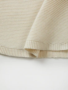 SHEIN Polo Collar Ribbed Knit Mini Dress Puff Long Sleeve Half Button Bodycon Sweater Dress - Beige - View 6