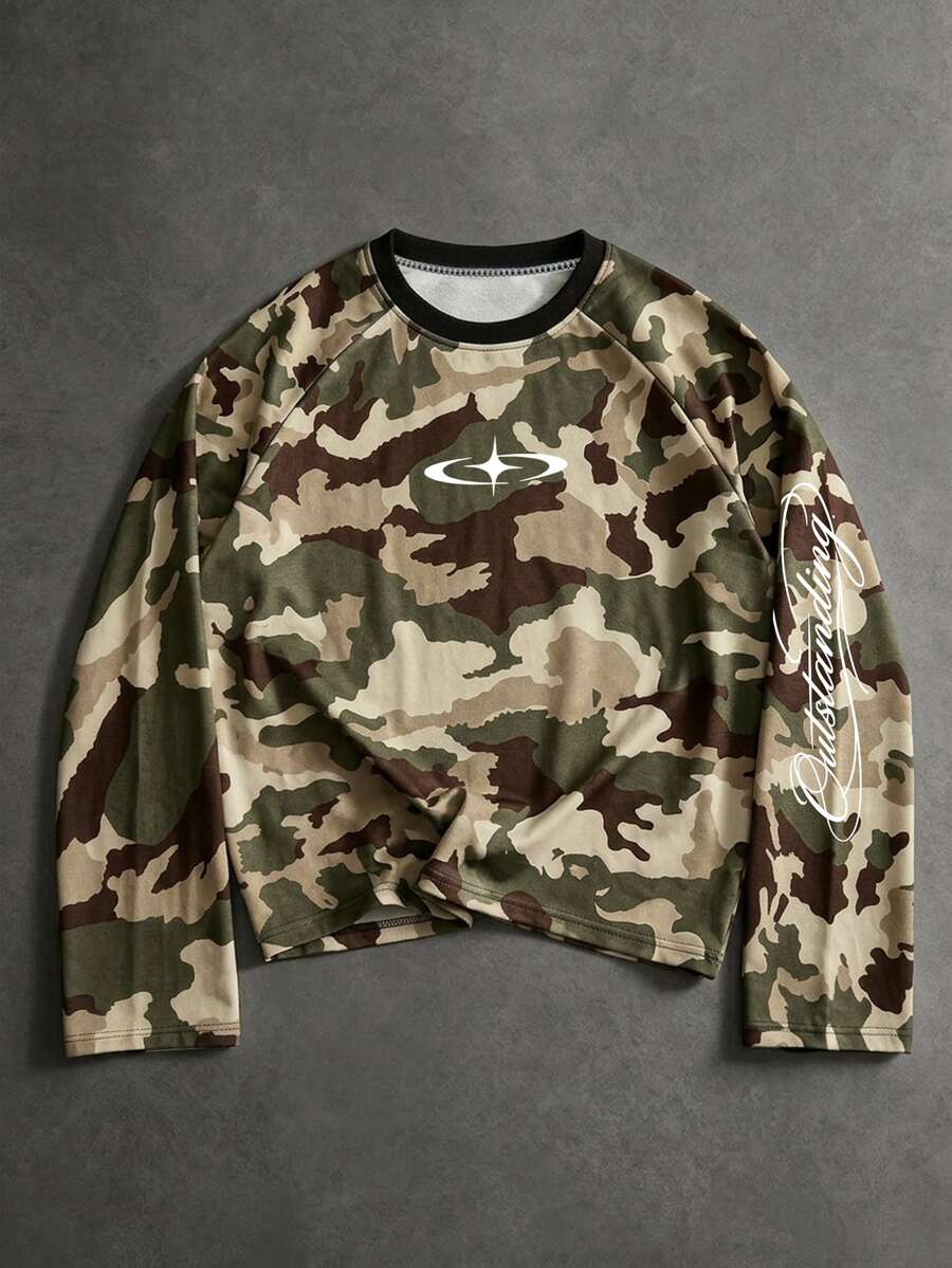 Sport MetroGents Men's Camouflage Print Long Sleeve Sports T-Shirt - Green - View 1