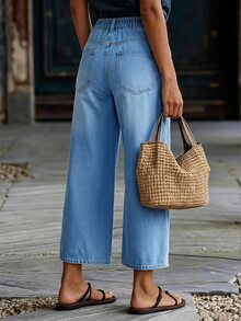 Breezaya Women's Casual 9/10 Length Curved Leg Pocket Jeans - Blue - View 9