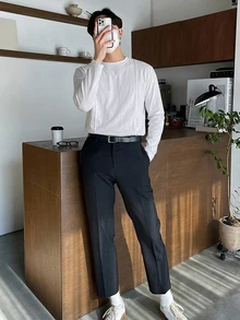DAZY 男士休閒百搭純色長袖T恤 - 白色 - 查看 4