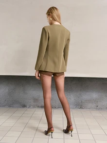 MOTF PREMIUM WOMEN'S SOLID COLOR ELEGANT WAIST RUCHED BLAZER - Army Green - View 3