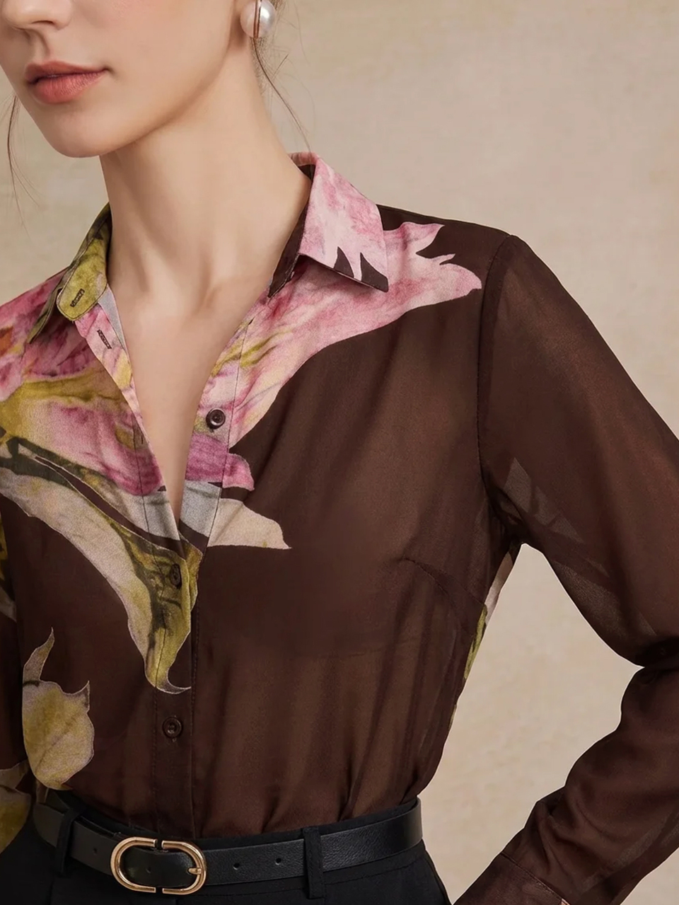 Anewsta Essential Spring/Summer New Elegant Fashion Floral Print Chiffon Long Sleeve Blouse For Women, Suitable For Outings, Parties, Holidays, Vacation And Professional Occasions