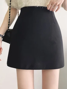 DAZY Women's Solid Color High Waist Fashion Versatile Skirt - Black - View 1