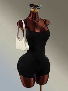 Amplova Women's Double Strap Thin Strap Backless One-Piece Tight Shorts - Black - View 4