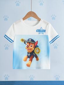 SHEIN | PAW Patrol 小男孩字母卡通圖案休閒日常短袖T恤 - 白色 - 查看 3