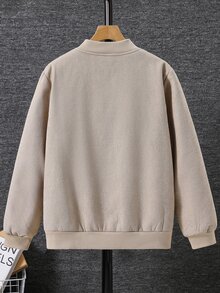 SHEIN 青少年男孩燈芯絨羊羔絨內裡拉鍊棒球夾克 卡其色 - 卡其色 - 查看 5