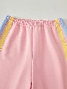 SHEIN 青少年女孩秋冬粉色運動衫套裝，長袖連帽運動衫與寬鬆休閒運動長褲套裝 - 粉色 - 查看 8