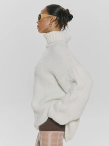 MUSERA Chunky Ribbed Turtle Neck Cable Knit Oversized Jumper Autumn Winter Fall Daily Everyday Essential Core Knitwear - White - View 4