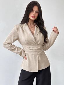 Firerie 女款休閒商務優雅仿亞麻收腰教師節辦公米色夏季 - 卡其色 - 查看 3