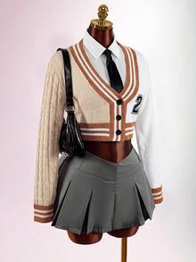 Amplova 女款針織開襟衫，適合返校季，校園風，性感學院風優雅大方，前衛性感日常穿搭，白色秋季款 - 彩色 - 查看 10