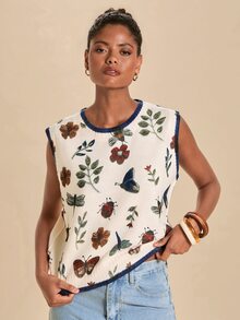 Travachic Women's All-Over Print Casual Cottagecore Cute Daily Brunch Knit Top Off-White Autumn - Multicolor - View 7