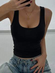 DAZY 春夏新款女款修身背心，適合休閒穿著 - 黑色 - 查看 2