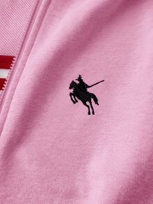 兒童青少年女孩休閒運動風灰色小馬刺繡裝飾連帽開襟衛衣，秋冬款 - 粉色 - 查看 3