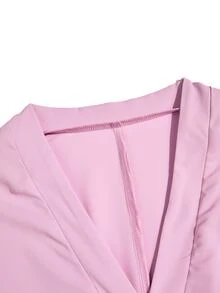 Poshavie Poshavie طقم نسائي فاخر عصري بمقاسات كبيرة، قطعتان بتصميم مريح مع تجاعيد وانسدال وتأثير تنحيف، مناسب للتسوق والتنقل والملابس العملية - وردي - مشاهدة 7