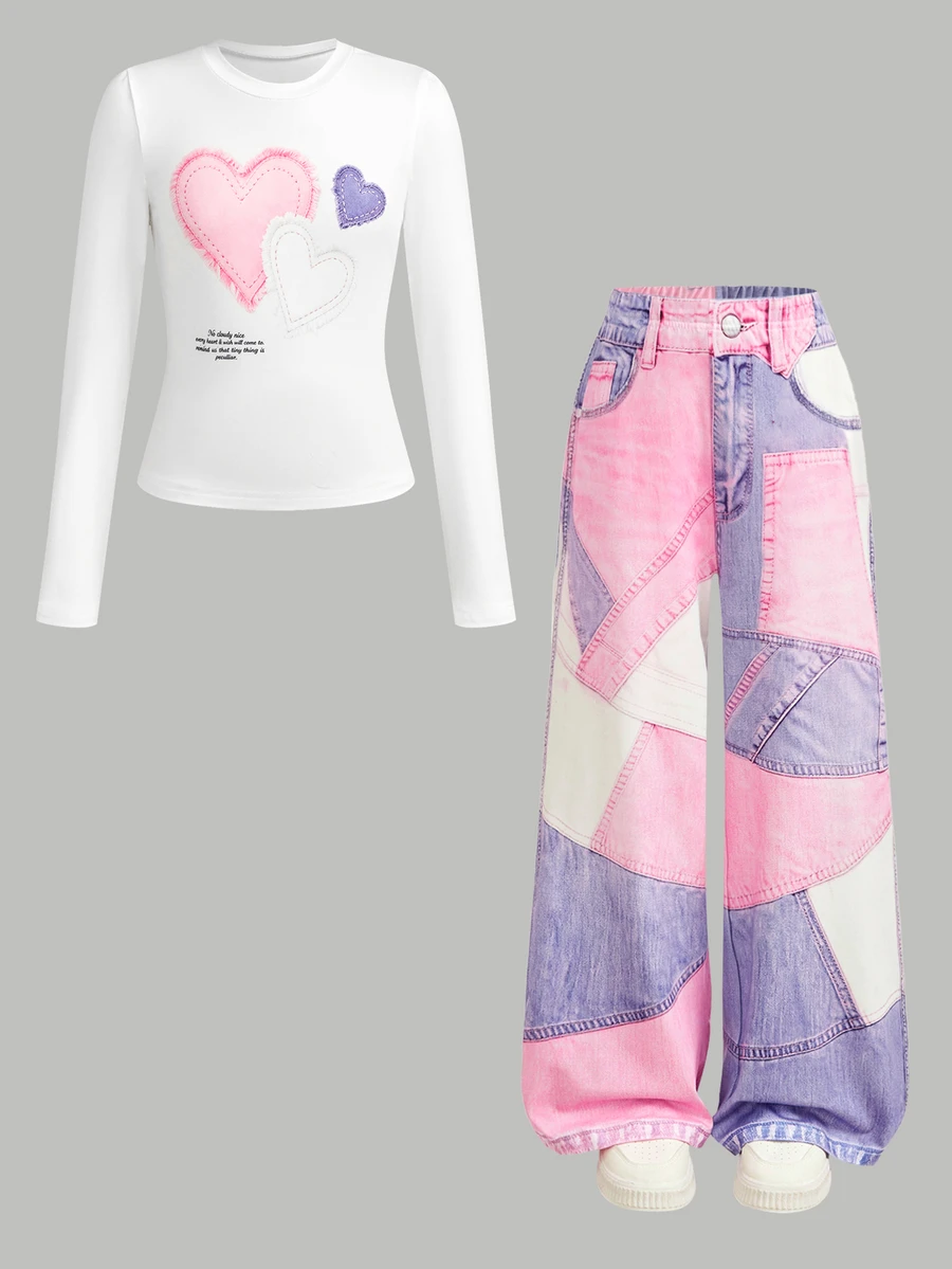 Girlism Tween Girl Knit Long Sleeve T-Shirt And Pants Casual 2 Pieces Set - Multicolor - View 1