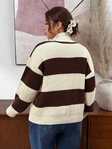 Lounesse كارديجان محبوك بسحاب مقاس كبير، كاجوال جامعي، ناعم ومحتشم، بتصميم ريترو مخطط وألوان متباينة، أبيض كامل، مناسب للمناسبات الرسمية والعطلات وليالي المواعيد، للخريف والشتاء - متعدد الألوان - مشاهدة 7