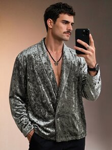 ZURIURI Men's Casual Velvet Long Sleeve T-Shirt For Daily Wear - Grey - View 6