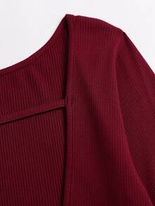 Sweetra Women's Minimalist Burgundy Sexy Backless Bow Decor Fitted Long Sleeve Mini Dress - Burgundy - View 5