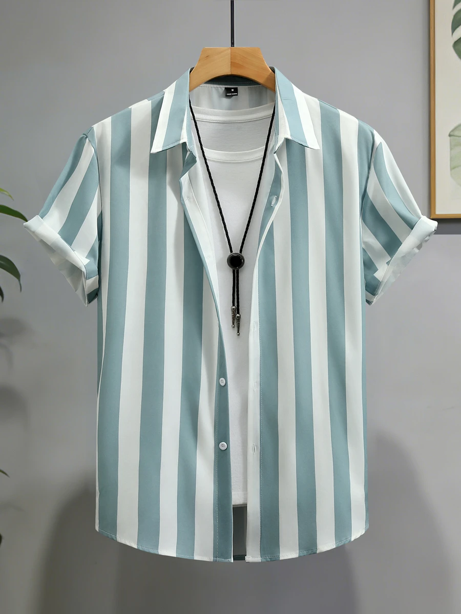 Manfinity Homme Men's Striped Colorblock Casual Short Sleeve Shirt - Multicolor - View 1