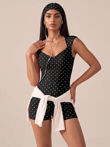 SHEIN BAE Women's Polka Dot Casual Daily Travel Sports Romper - Black - View 5