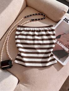 Franclia Women's Metal Sun Decor Striped Tube Top - Coffee Brown - View 2