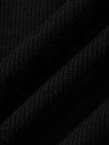 FRIFUL Women's Elegant Casual Ribbed Black Lantern Sleeve Patchwork T-Shirt Office Autumn - Black - View 6