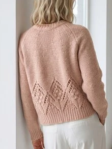 Omancia Elegant Round Neck Long Sleeve Single-Breasted Cardigan For Women - Dusty Pink - View 3