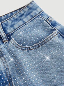 SHEIN MOD Women's Loose Casual Wide Leg Jeans With Pockets And Rhinestone Embellishment - Medium Wash - View 3