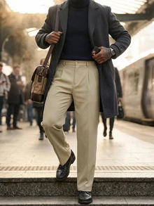 DAZY Spring/Autumn Commute Light Khaki Semi-Elastic Waist Slightly Loose Straight Leg Men's Pants - Khaki - View 6