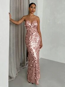 SHEIN Glamour 女式長連身裙 - 粉色 - 查看 3