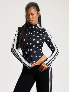 Athîral Women's Black And White Polka Dot Frog Fastening Sporty Jacket,Slim Fit,Zip Front,Striped Long Sleeves,Lightweight,Autumn Winter,Jacket For Women - Multicolor - View 4