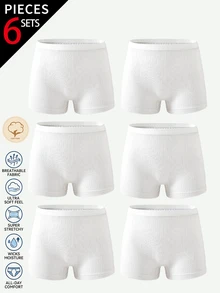 6pcs/Multi-Pack Women's Teen Minimalist Fashion Solid Color Traceable Cotton Square Hipster Panties - White - View 5