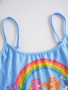 SHEIN X Care Bears Women's Letter Print Camisole Top And Shorts Pajama Set - Baby Blue - View 4
