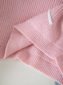 SHEIN Girls' Pink Fashionable Bow Pattern Jacquard Knit Pullover Sweater Long Sleeve Top - Pink - View 7