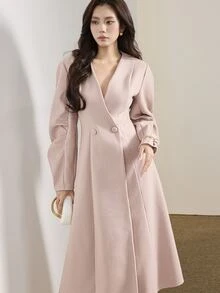 Feyla Women's Solid Color V-Neck Casual Party Dress - Dusty Pink - View 2