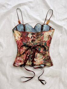 Soleia Plus Size Women's Vintage Jacquard Camisole Top For Vacation - Multicolor - View 2