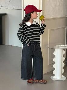DAZY (少女) 寬鬆休閒牛仔短褲 - 黑色 - 查看 4