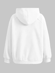 SHEIN 青少年女孩白色保暖內裡連帽百搭休閒衛衣，秋冬長袖純色極簡學院風衛衣 - 白色 - 查看 2