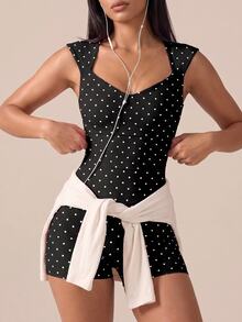 SHEIN BAE Women's Polka Dot Casual Daily Travel Sports Romper - Black - View 3