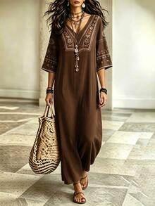 Glimmora Women's V-Neck Casual Party Dress - Brown - View 5